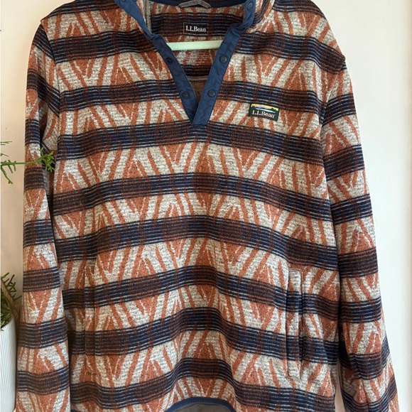 L.L. Bean Other - L.L. Bean Men's Blue and Brown Patterned Crewneck Sweater